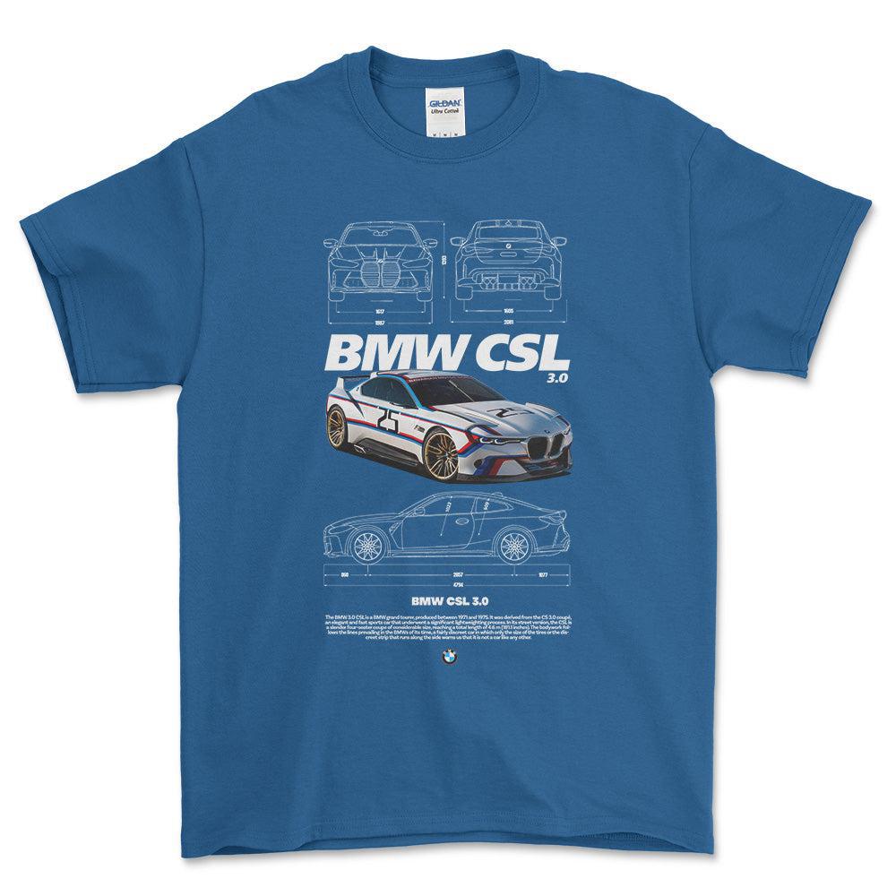 BMW CSL - Unisex T-Shirt , Bomuld-Beklædning-BMW-Blå Royal-S-Forside-Garage Culture Shop- garage - man cave - merchandise