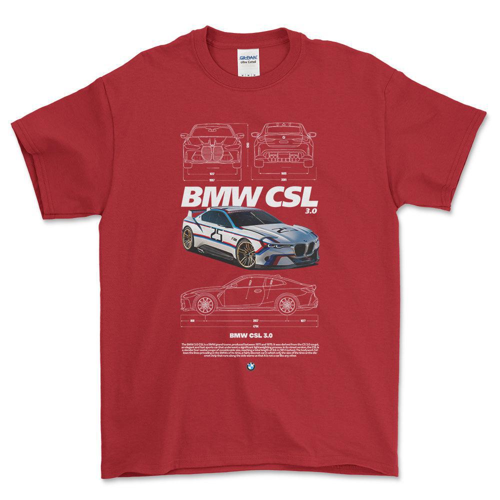BMW CSL - Unisex T-Shirt , Bomuld-Beklædning-BMW-Rød-S-Forside-Garage Culture Shop- garage - man cave - merchandise