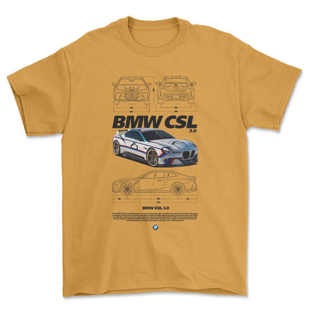 BMW CSL - Unisex T-Shirt , Bomuld-Beklædning-BMW-Guld-S-Forside-Garage Culture Shop- garage - man cave - merchandise