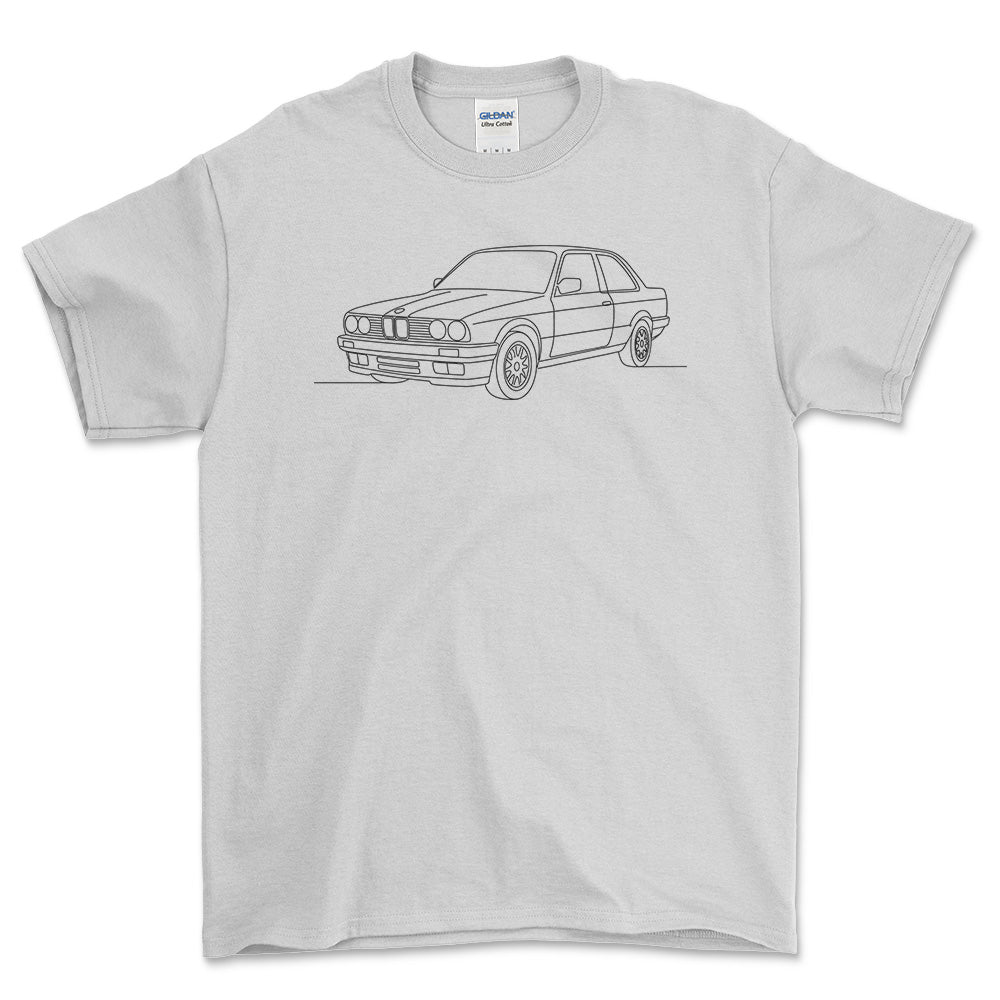 BMW E30 Coupe - One Line Style Unisex T-Shirt-Beklædning-BMW-Hvid-S-Forside-Garage Culture Shop- garage - man cave - merchandise
