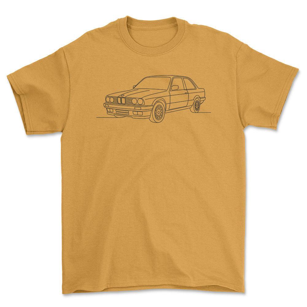BMW E30 Coupe - One Line Style Unisex T-Shirt-Beklædning-BMW-Guld-S-Forside-Garage Culture Shop- garage - man cave - merchandise