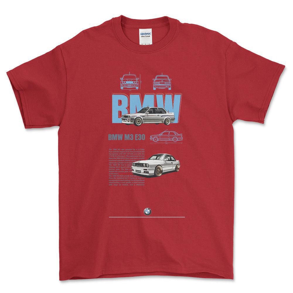 BMW E30 - Unisex T-Shirt , Bomuld-Beklædning-BMW-Rød-S-Forside-Garage Culture Shop- garage - man cave - merchandise