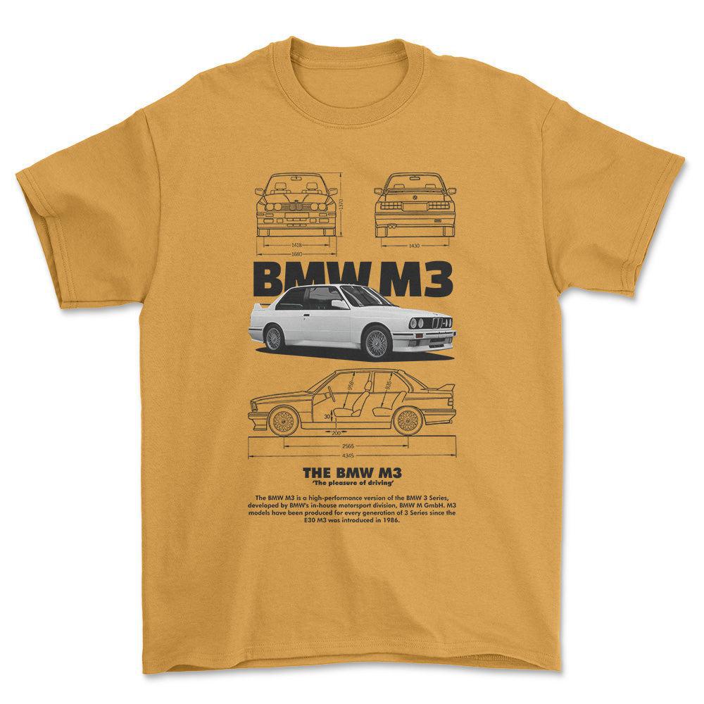BMW E30 - Unisex T-Shirt , Bomuld-Beklædning-BMW-Guld-S-Forside-Garage Culture Shop- garage - man cave - merchandise