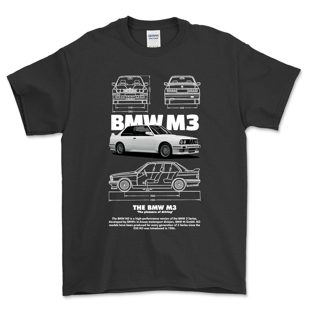 BMW E30 - Unisex T-Shirt , Bomuld-Beklædning-BMW-Sort-S-Forside-Garage Culture Shop- garage - man cave - merchandise
