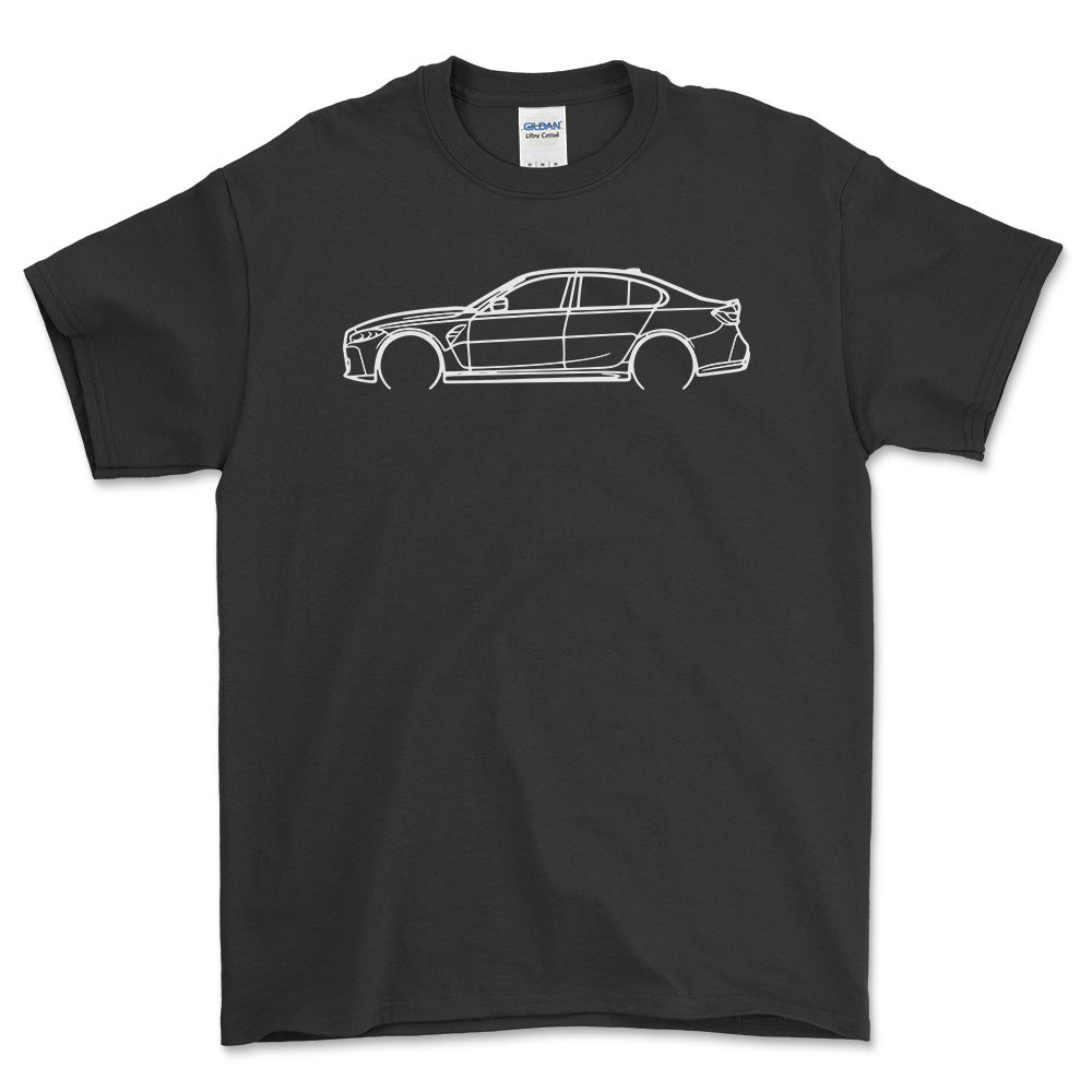 BMW G80 M3 Outline - Unisex T-Shirt , Bomuld-Beklædning-BMW-Sort-S-Forside-Garage Culture Shop- garage - man cave - merchandise
