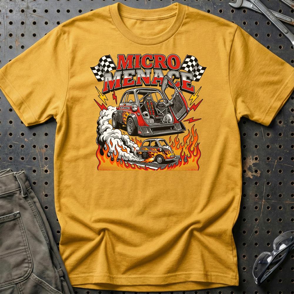 BMW Isetta Micro Menace Vintage Racing - Unisex T-Shirt-Beklædning-BMW-Guld-S-Garage Culture Shop- garage - man cave - merchandise