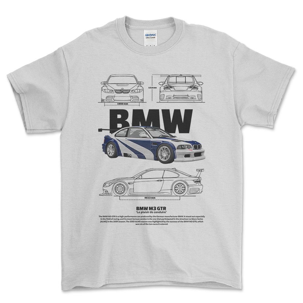 BMW M3 GTR - Unisex T-Shirt , Bomuld-Beklædning-BMW-Hvid-S-Forside-Garage Culture Shop- garage - man cave - merchandise