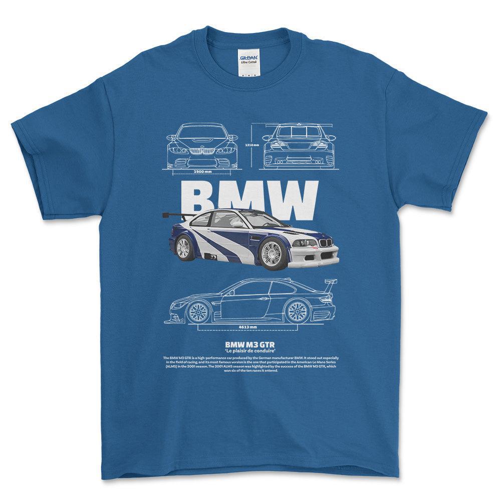 BMW M3 GTR - Unisex T-Shirt , Bomuld-Beklædning-BMW-Blå Royal-S-Forside-Garage Culture Shop- garage - man cave - merchandise
