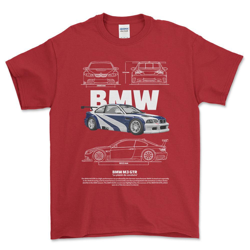 BMW M3 GTR - Unisex T-Shirt , Bomuld-Beklædning-BMW-Rød-S-Forside-Garage Culture Shop- garage - man cave - merchandise