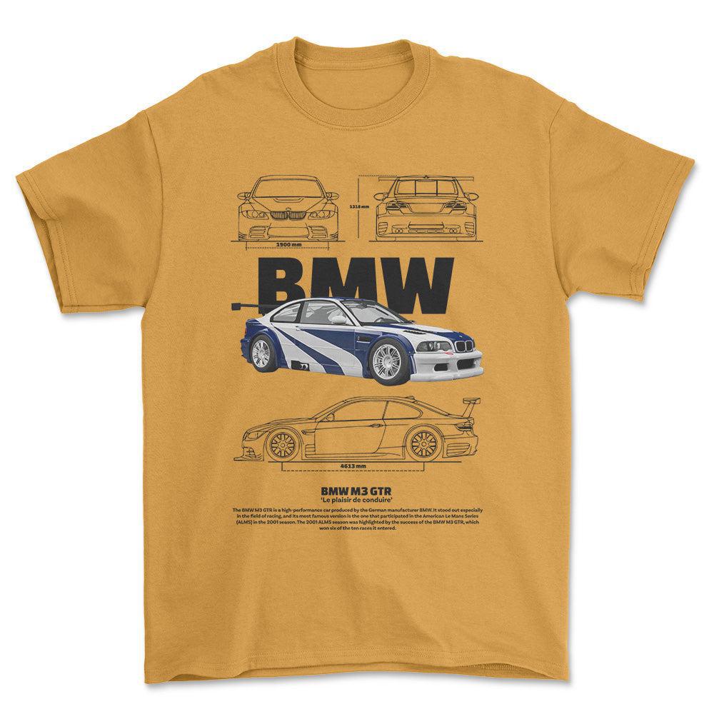 BMW M3 GTR - Unisex T-Shirt , Bomuld-Beklædning-BMW-Guld-S-Forside-Garage Culture Shop- garage - man cave - merchandise