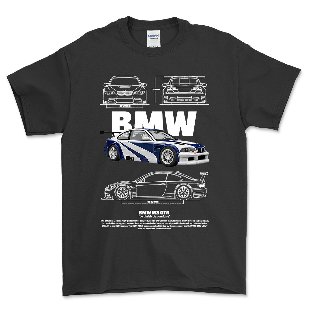 BMW M3 GTR - Unisex T-Shirt , Bomuld-Beklædning-BMW-Sort-S-Forside-Garage Culture Shop- garage - man cave - merchandise