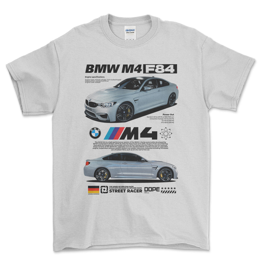 BMW M4 F84 - Unisex T-Shirt , Bomuld-Beklædning-BMW-Hvid-S-Forside-Garage Culture Shop- garage - man cave - merchandise