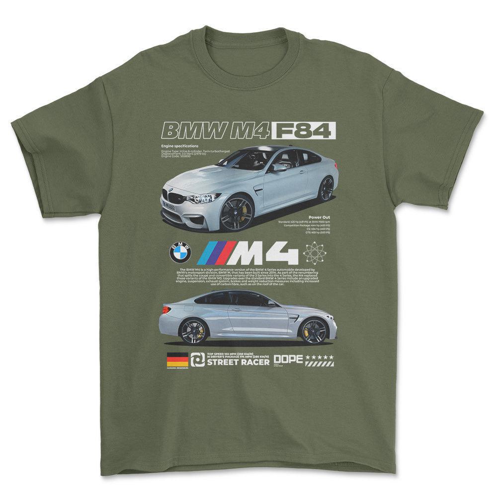 BMW M4 F84 - Unisex T-Shirt , Bomuld-Beklædning-BMW-Grøn Militær-S-Forside-Garage Culture Shop- garage - man cave - merchandise