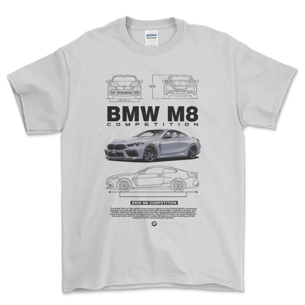 BMW M8 - Unisex T-Shirt , Bomuld-Beklædning-BMW-Hvid-S-Forside-Garage Culture Shop- garage - man cave - merchandise