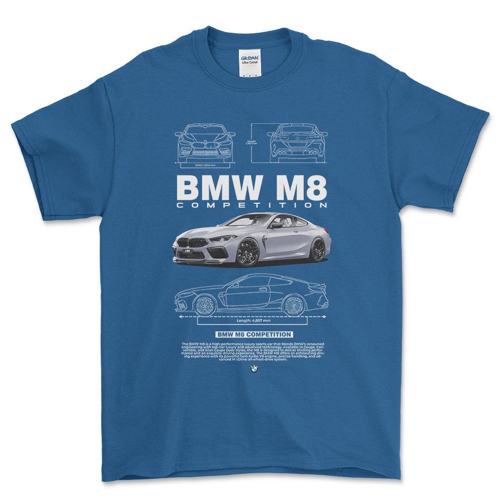 BMW M8 - Unisex T-Shirt , Bomuld-Beklædning-BMW-Blå Royal-S-Forside-Garage Culture Shop- garage - man cave - merchandise