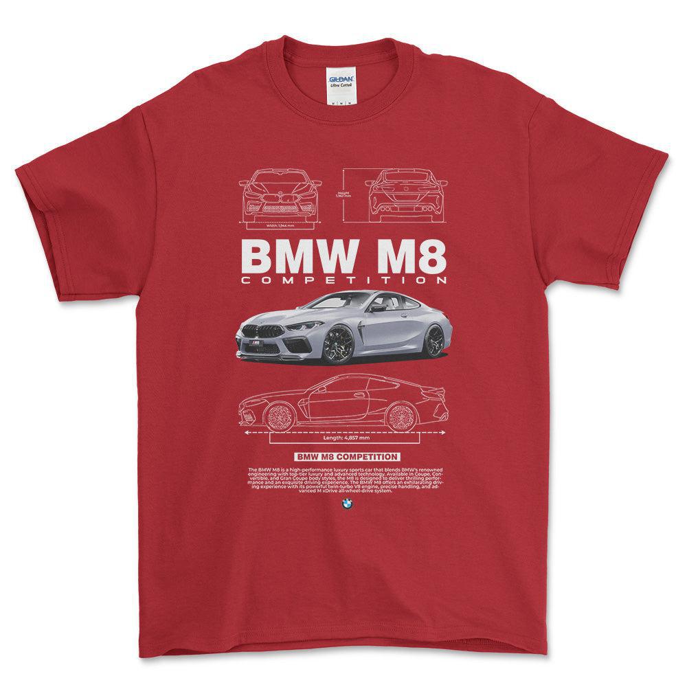 BMW M8 - Unisex T-Shirt , Bomuld-Beklædning-BMW-Rød-S-Forside-Garage Culture Shop- garage - man cave - merchandise