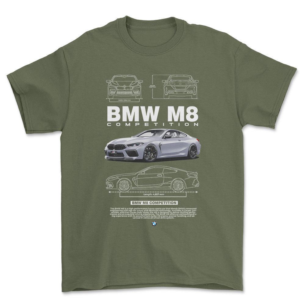 BMW M8 - Unisex T-Shirt , Bomuld-Beklædning-BMW-Grøn Militær-S-Forside-Garage Culture Shop- garage - man cave - merchandise