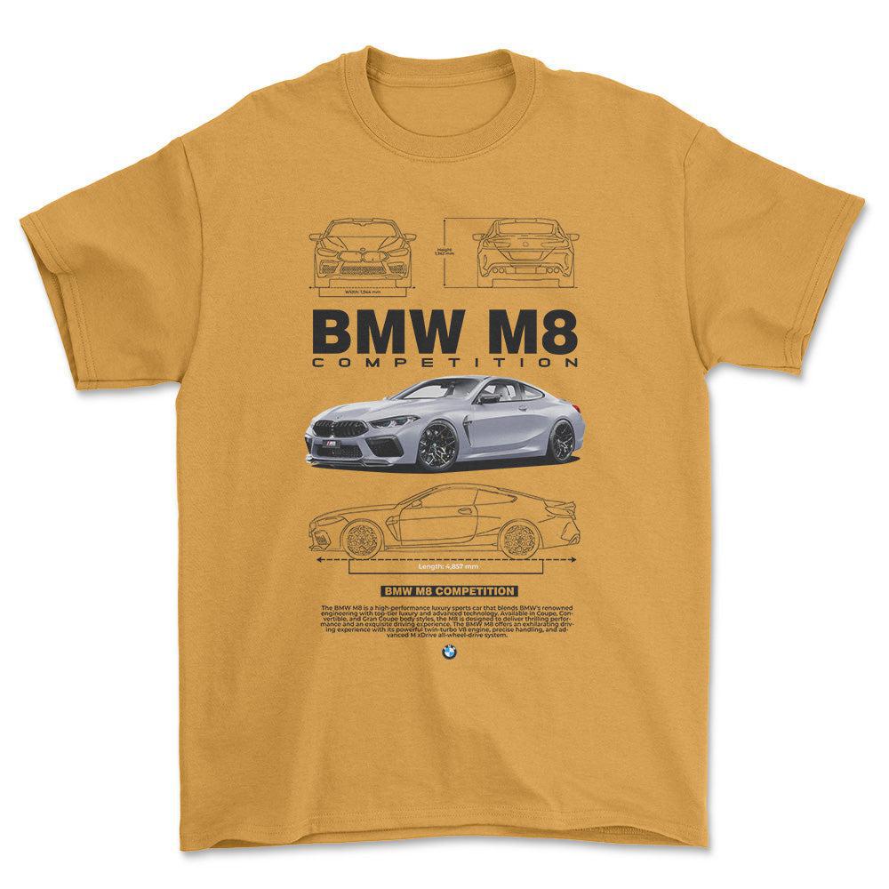BMW M8 - Unisex T-Shirt , Bomuld-Beklædning-BMW-Guld-S-Forside-Garage Culture Shop- garage - man cave - merchandise