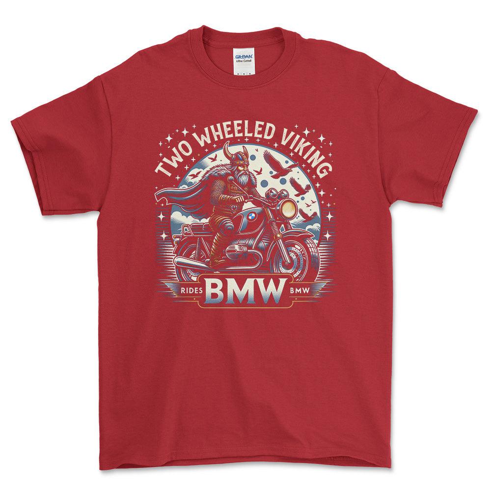 BMW Two Wheeled Viking Rides BMW - Unisex T-Shirt , Bomuld-Beklædning-Kawasaki-Rød-S-Forside-Garage Culture Shop- garage - man cave - merchandise