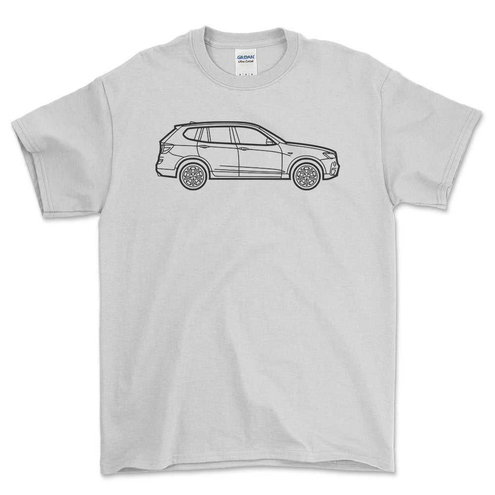 BMW X3 2010 Outline - Unisex T-Shirt , Bomuld-Beklædning-BMW-Hvid-S-Forside-Garage Culture Shop- garage - man cave - merchandise