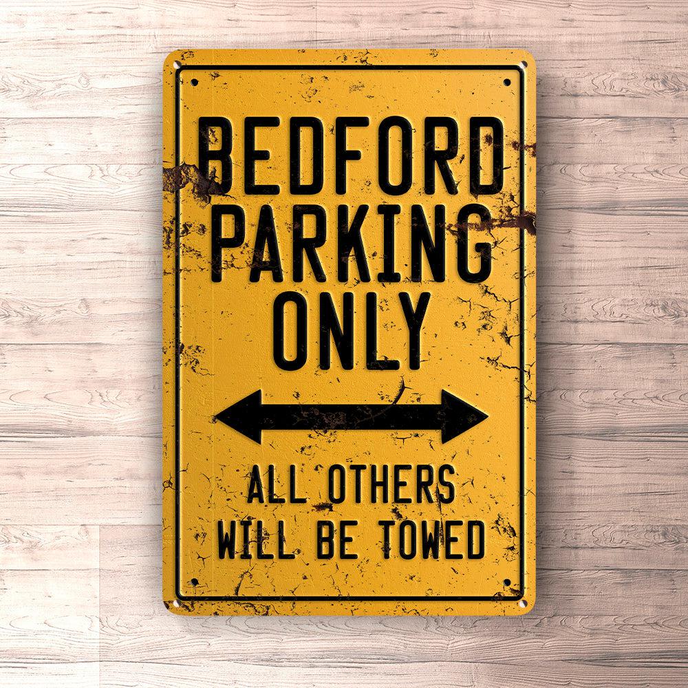 Bedford Parking Only Skilte, Musemåtte, Dørmåtte-Parking skilte-Bedford-Garage Culture Shop- garage - man cave - merchandise