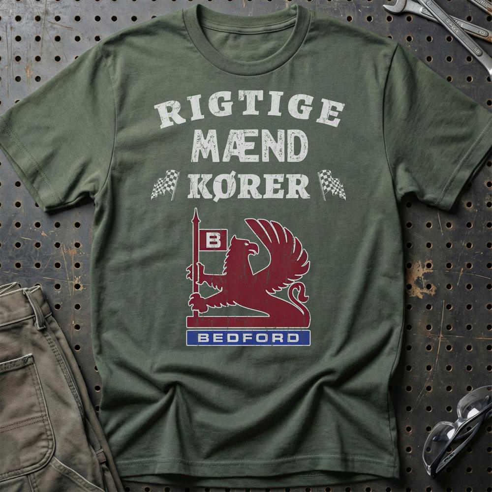 Bedford Rigtige Mænd Kører Unisex T-Shirt , Bomuld-Beklædning-Bedford-Grøn Militær-S-Garage Culture Shop- garage - man cave - merchandise