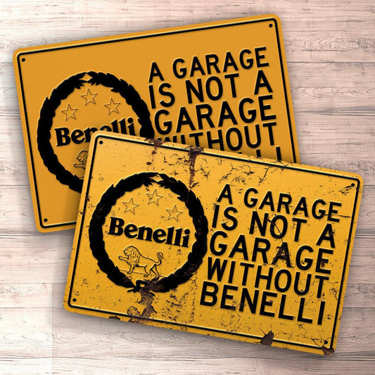 Benelli A Garage Is Not A Garage Without Benelli Skilte, Musemåtte, Dørmåtte , Plakat-Skilte-Benelli-Garage Culture Shop- garage - man cave - merchandise