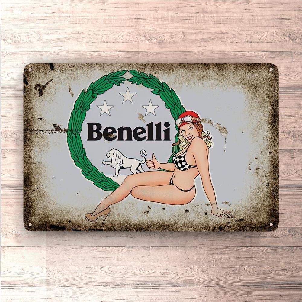 Benelli Pin-Up Vintage Skilte, Musemåtte, Dørmåtte-Skilte-Benelli-Garage Culture Shop- garage - man cave - merchandise