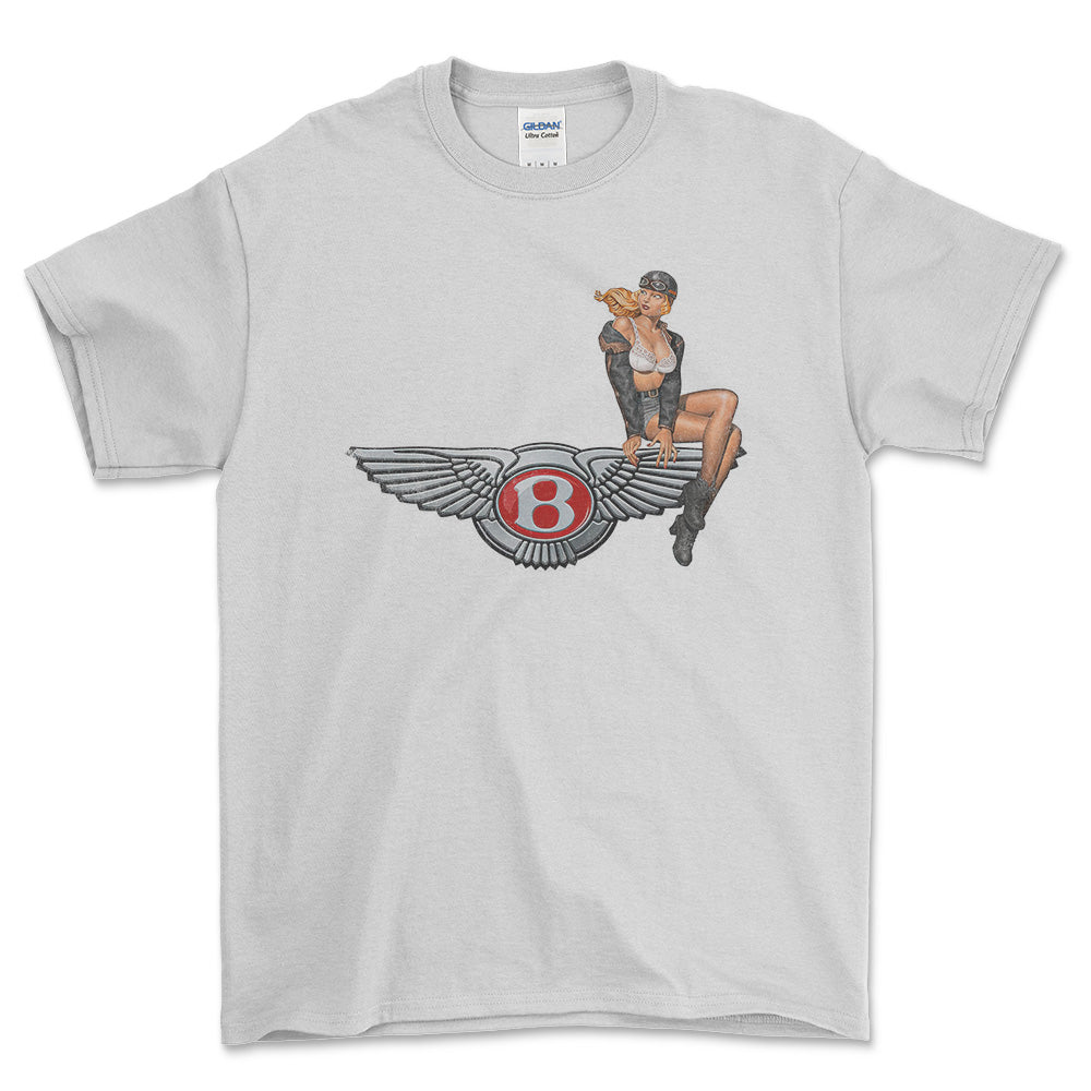 Bentley Pinup - Unisex T-Shirt , Bomuld-Beklædning-Bentley-Hvid-S-Forside-Garage Culture Shop- garage - man cave - merchandise