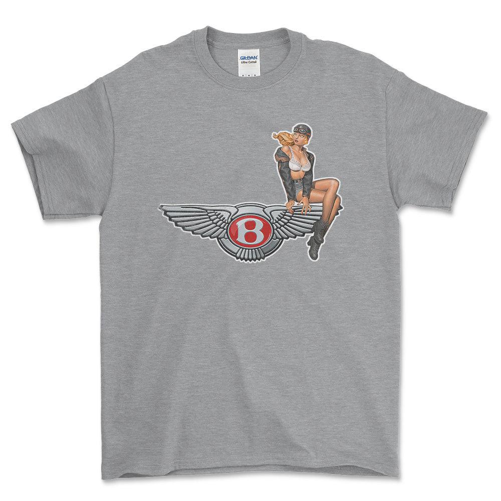 Bentley Pinup - Unisex T-Shirt , Bomuld-Beklædning-Bentley-Grå Sport-S-Forside-Garage Culture Shop- garage - man cave - merchandise