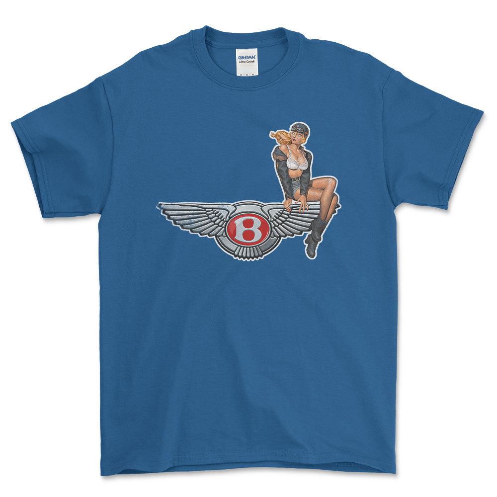 Bentley Pinup - Unisex T-Shirt , Bomuld-Beklædning-Bentley-Blå Royal-S-Forside-Garage Culture Shop- garage - man cave - merchandise