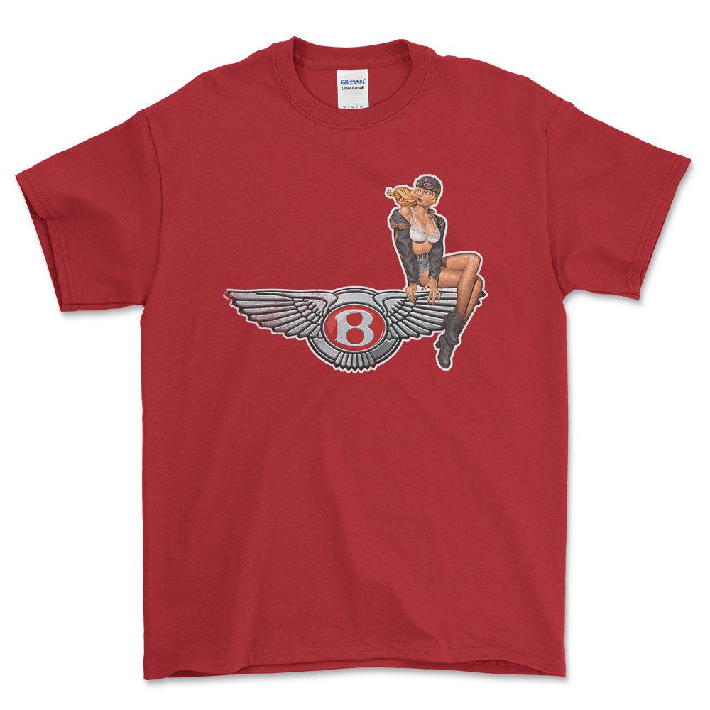 Bentley Pinup - Unisex T-Shirt , Bomuld-Beklædning-Bentley-Rød-S-Forside-Garage Culture Shop- garage - man cave - merchandise