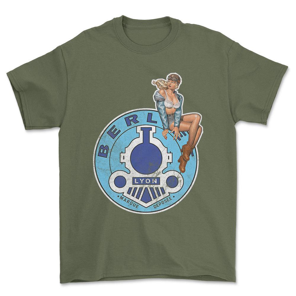 Berliet Pinup - Unisex T-Shirt , Bomuld-Beklædning-Berliet-Grøn Militær-S-Forside-Garage Culture Shop- garage - man cave - merchandise