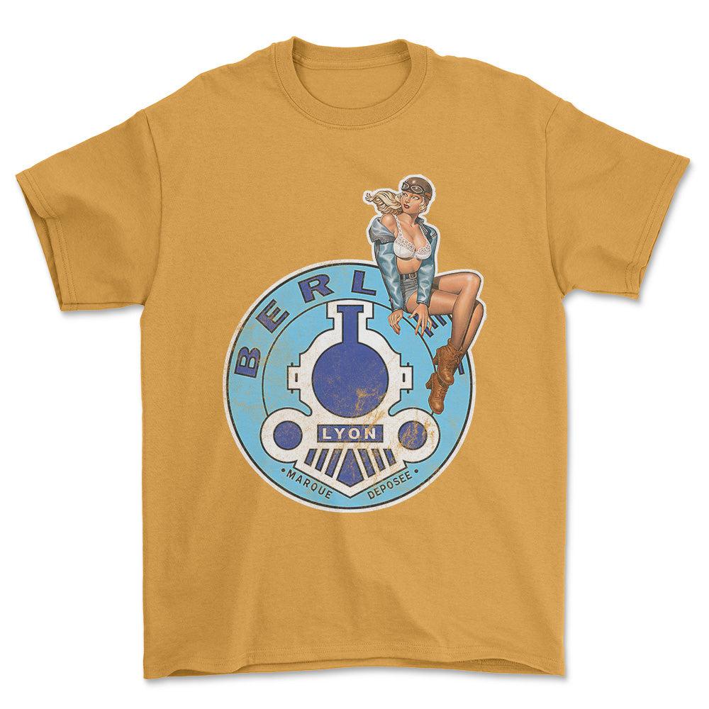 Berliet Pinup - Unisex T-Shirt , Bomuld-Beklædning-Berliet-Guld-S-Forside-Garage Culture Shop- garage - man cave - merchandise