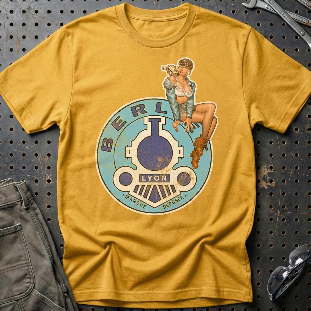 Berliet Pinup - Unisex T-Shirt , Bomuld-Beklædning-Berliet-Guld-S-Garage Culture Shop- garage - man cave - merchandise