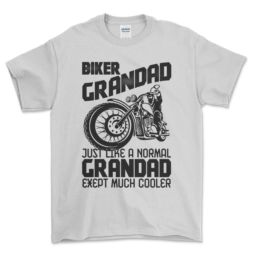 Biker Grandad Just Like A Normal Grandad Exept Much Cooler Unisex T-Shirt , Bomuld-Beklædning-Biker-Hvid-S-Forside-Garage Culture Shop- garage - man cave - merchandise