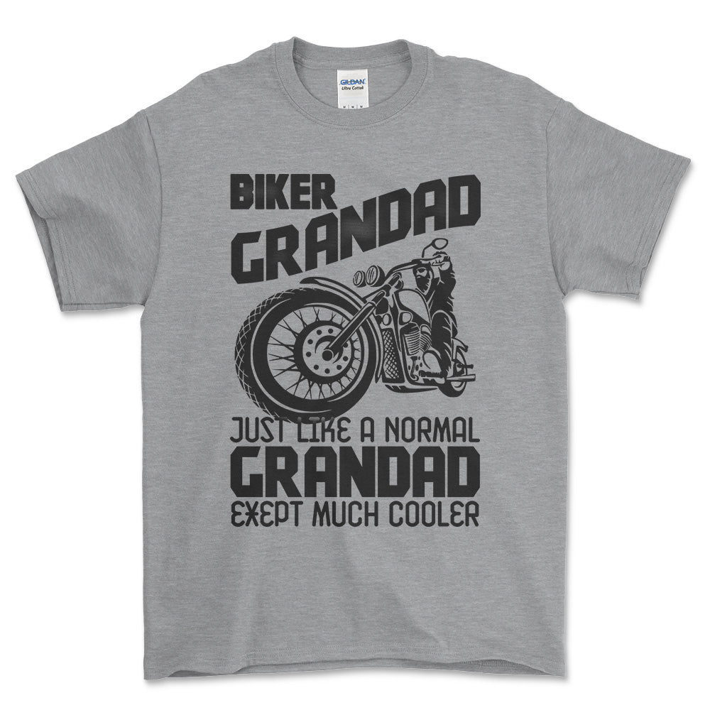 Biker Grandad Just Like A Normal Grandad Exept Much Cooler Unisex T-Shirt , Bomuld-Beklædning-Biker-Grå Sport-S-Forside-Garage Culture Shop- garage - man cave - merchandise