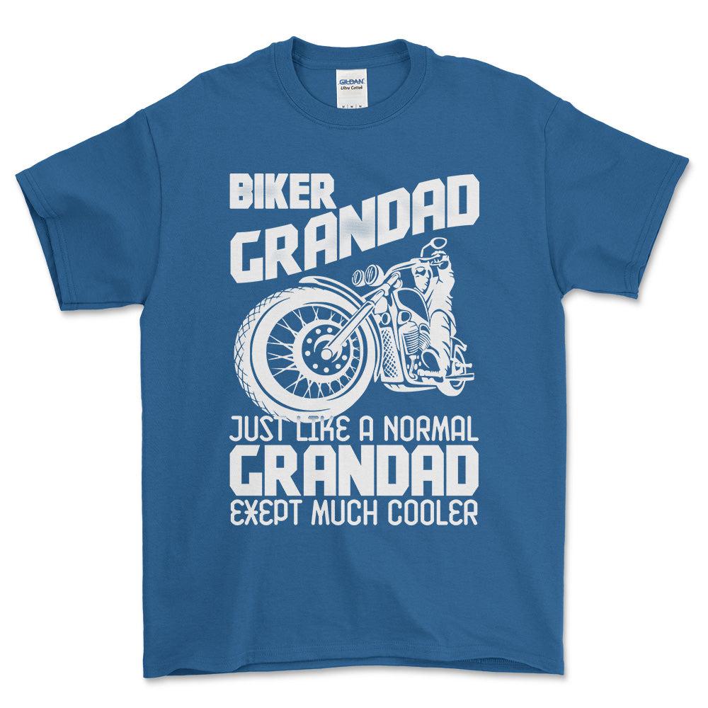 Biker Grandad Just Like A Normal Grandad Exept Much Cooler Unisex T-Shirt , Bomuld-Beklædning-Biker-Blå Royal-S-Forside-Garage Culture Shop- garage - man cave - merchandise