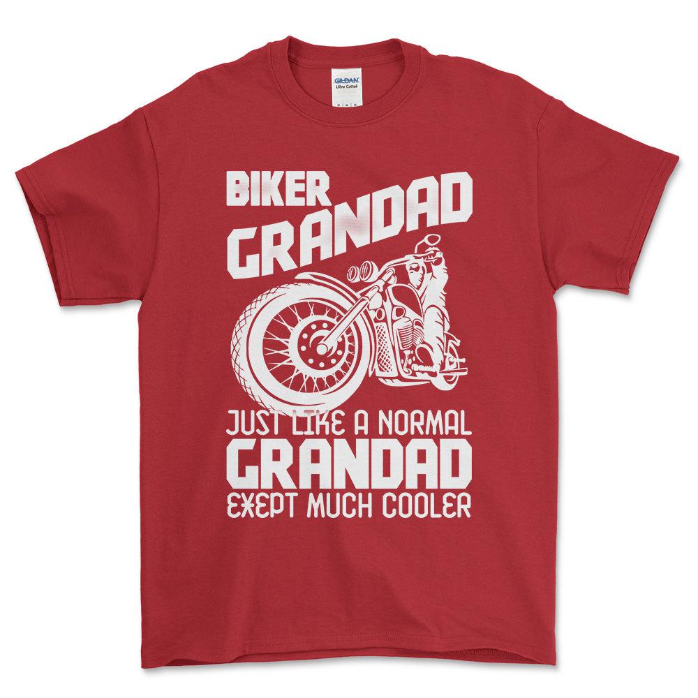 Biker Grandad Just Like A Normal Grandad Exept Much Cooler Unisex T-Shirt , Bomuld-Beklædning-Biker-Rød-S-Forside-Garage Culture Shop- garage - man cave - merchandise
