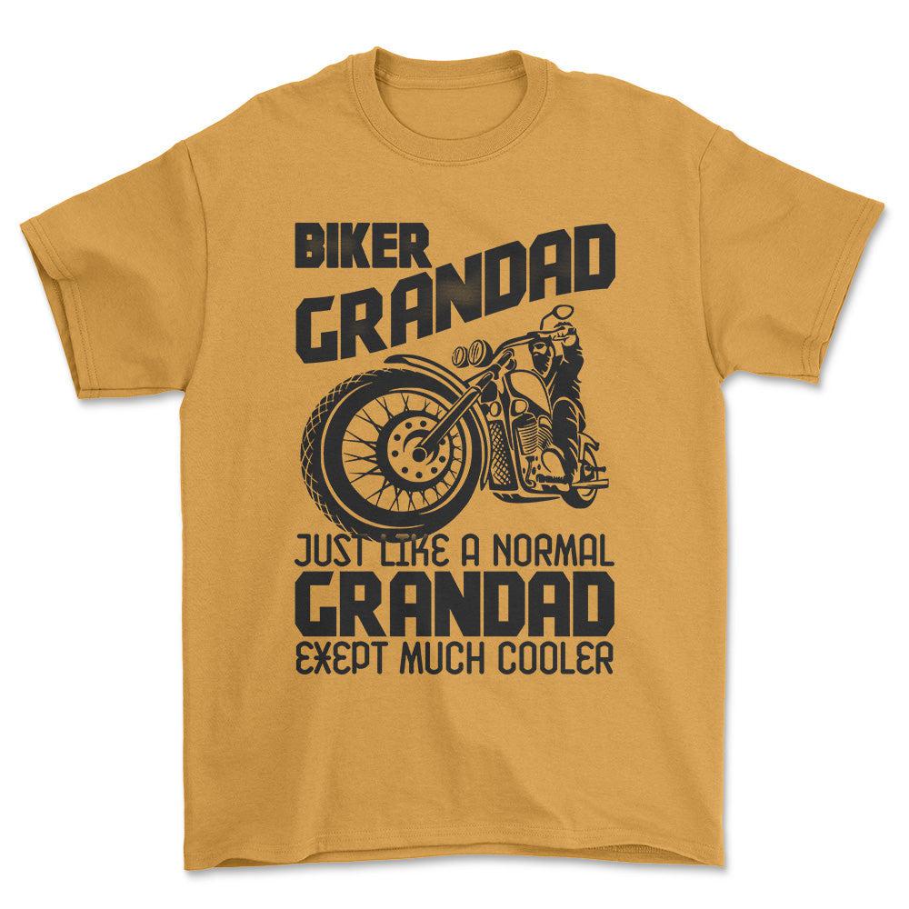 Biker Grandad Just Like A Normal Grandad Exept Much Cooler Unisex T-Shirt , Bomuld-Beklædning-Biker-Guld-S-Forside-Garage Culture Shop- garage - man cave - merchandise