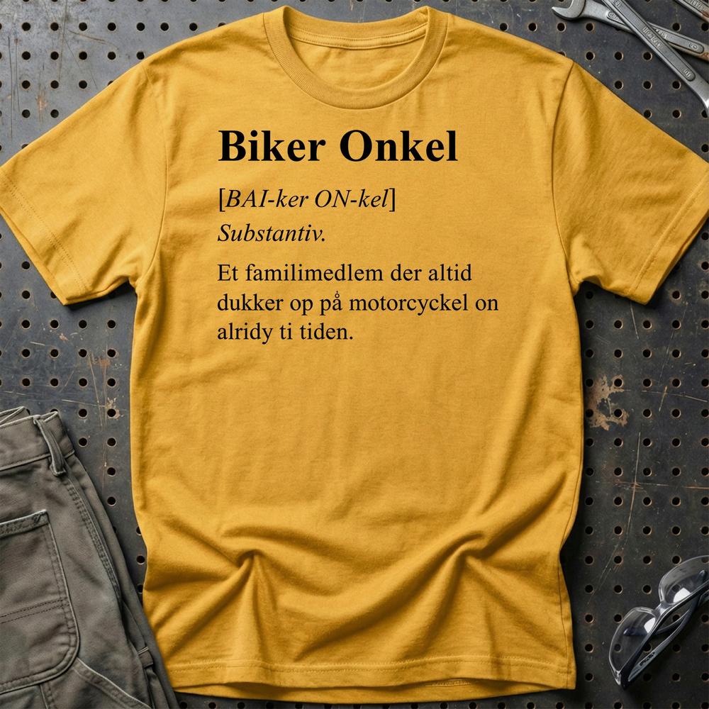 Biker Onkel – Sjov Motorcykel Onkel – Unisex T-Shirt , Bomuld-Beklædning-Garage Culture-Guld-S-Garage Culture Shop- garage - man cave - merchandise