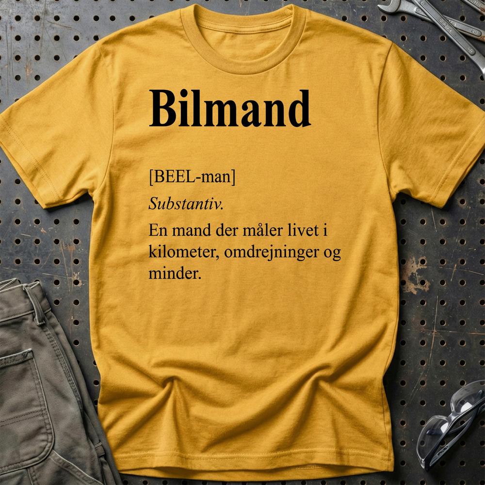 Bilmand Livsstil - Unisex T-Shirt , Bomuld-Beklædning-Garage Culture-Guld-S-Garage Culture Shop- garage - man cave - merchandise