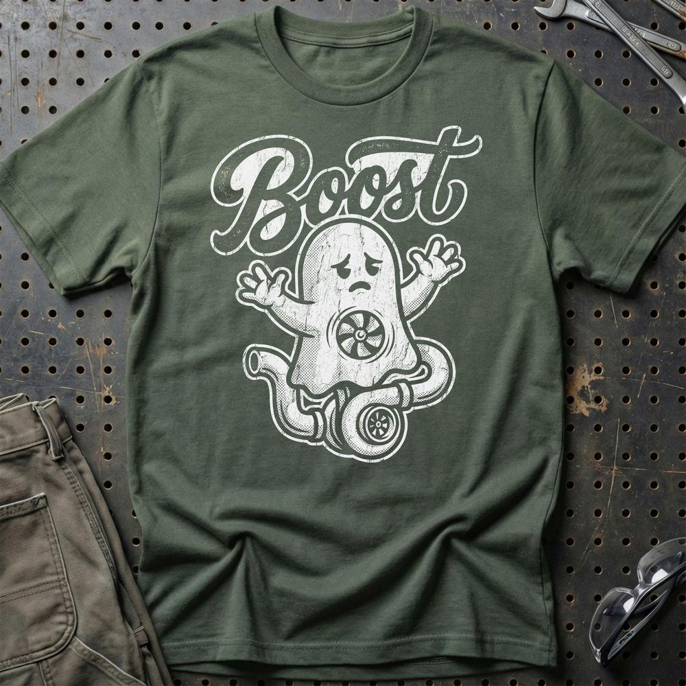 Boost – Turbo - Oldschool Unisex T-Shirt , Bomuld-Beklædning-Garage Culture-Grøn Militær-S-Garage Culture Shop- garage - man cave - merchandise