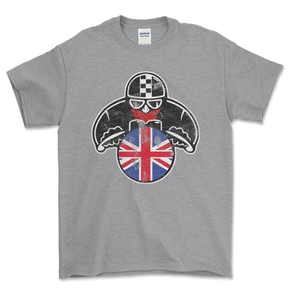 British Biker Vintage Style Unisex T-Shirt , Bomuld-Beklædning-Nr-Grå Sport-S-Forside-Garage Culture Shop- garage - man cave - merchandise