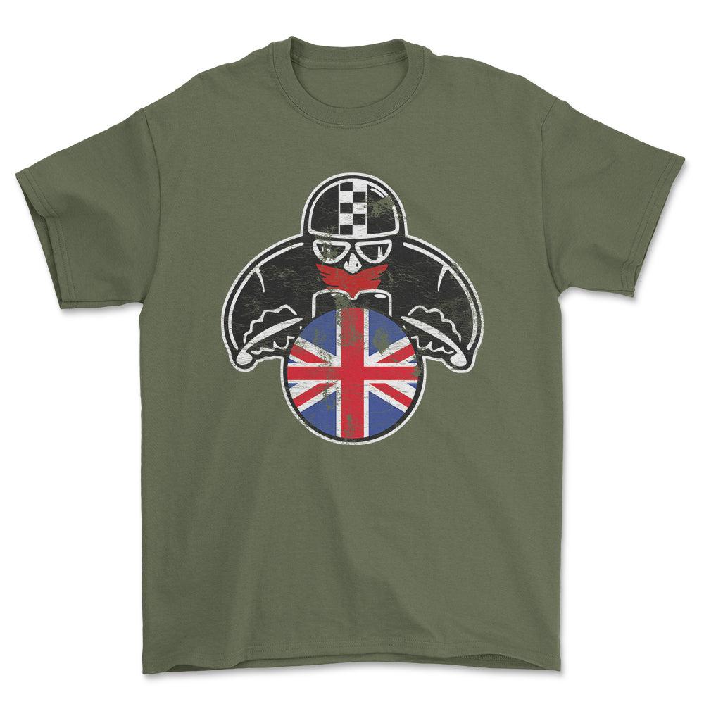 British Biker Vintage Style Unisex T-Shirt , Bomuld-Beklædning-Nr-Grøn Militær-S-Forside-Garage Culture Shop- garage - man cave - merchandise