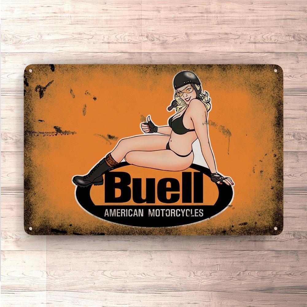 Buell Pin-Up Vintage Skilte, Musemåtte, Dørmåtte-Skilte-Buell-Garage Culture Shop- garage - man cave - merchandise