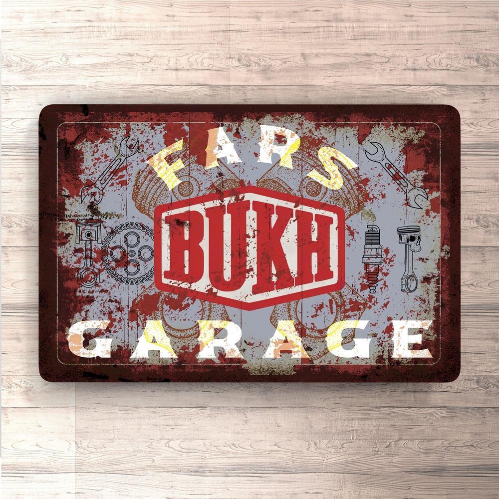 Bukh Fars Garage Vintage Skilte, Musemåtte, Dørmåtte-Skilte-Bukh-Garage Culture Shop- garage - man cave - merchandise