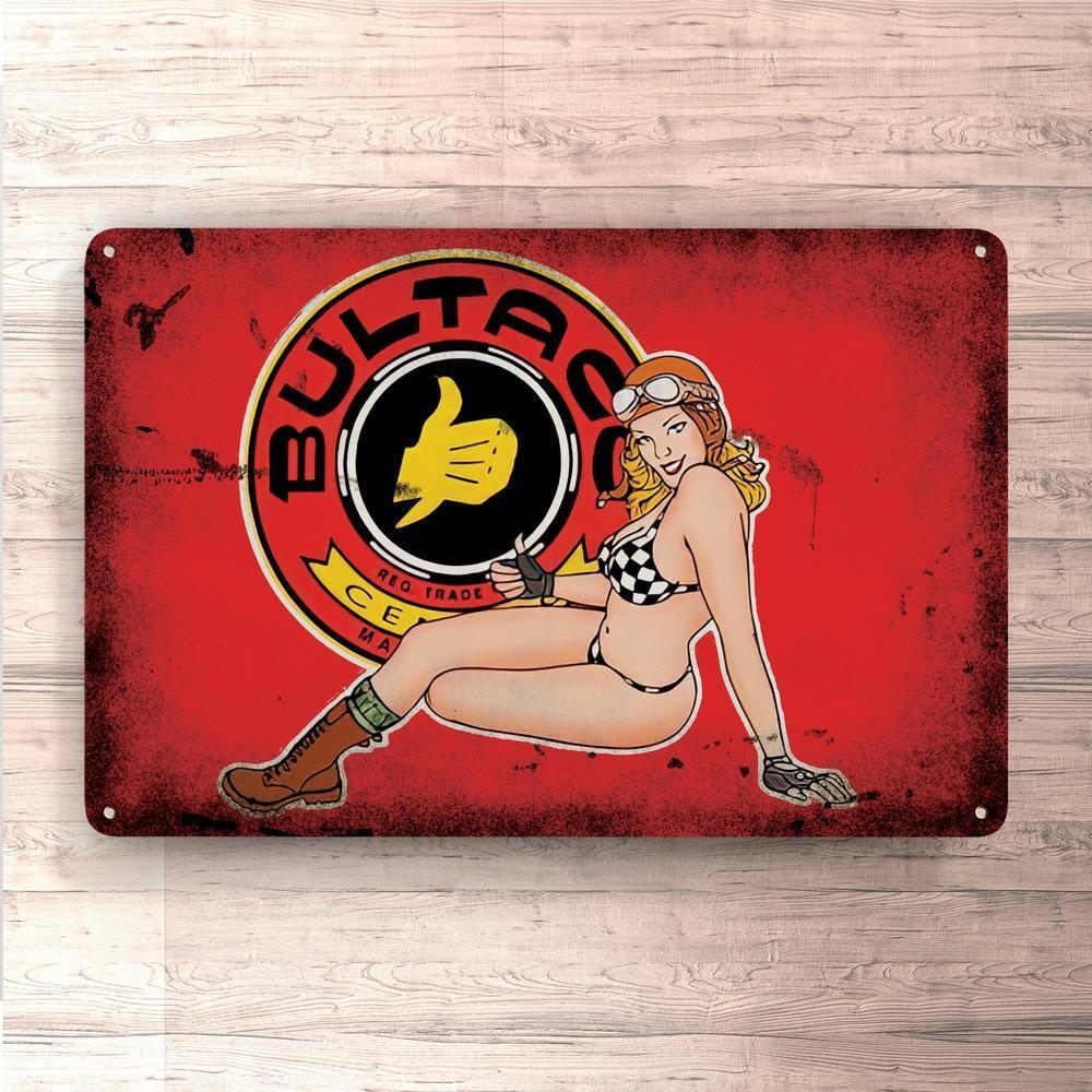 Bultaco Pin-Up Vintage Skilte, Musemåtte, Dørmåtte , Plakat-Skilte-Bultaco-Garage Culture Shop- garage - man cave - merchandise
