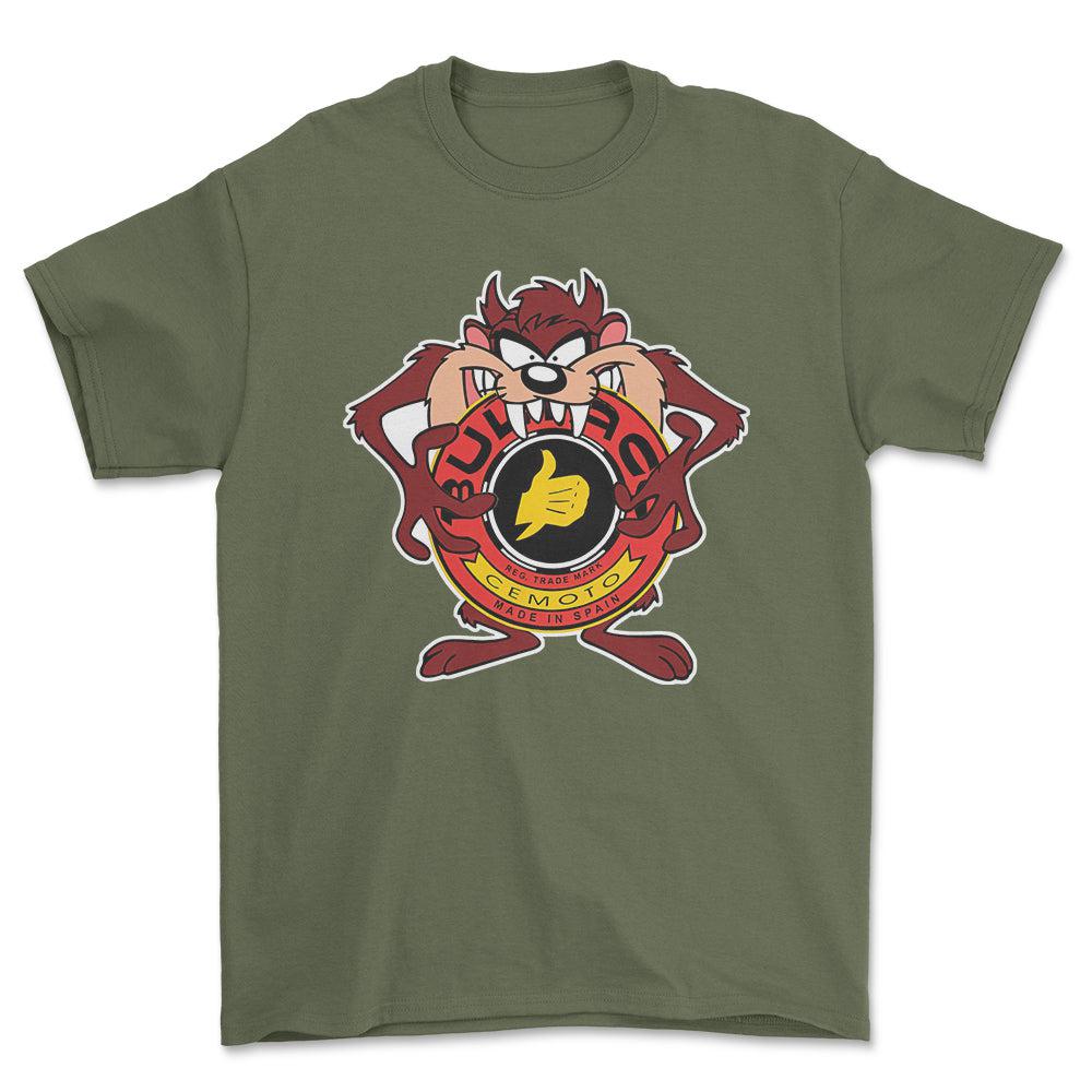 Bultaco TAZ Unisex T-Shirt , Bomuld-Beklædning-Bultaco-Grøn Militær-S-Forside-Garage Culture Shop- garage - man cave - merchandise