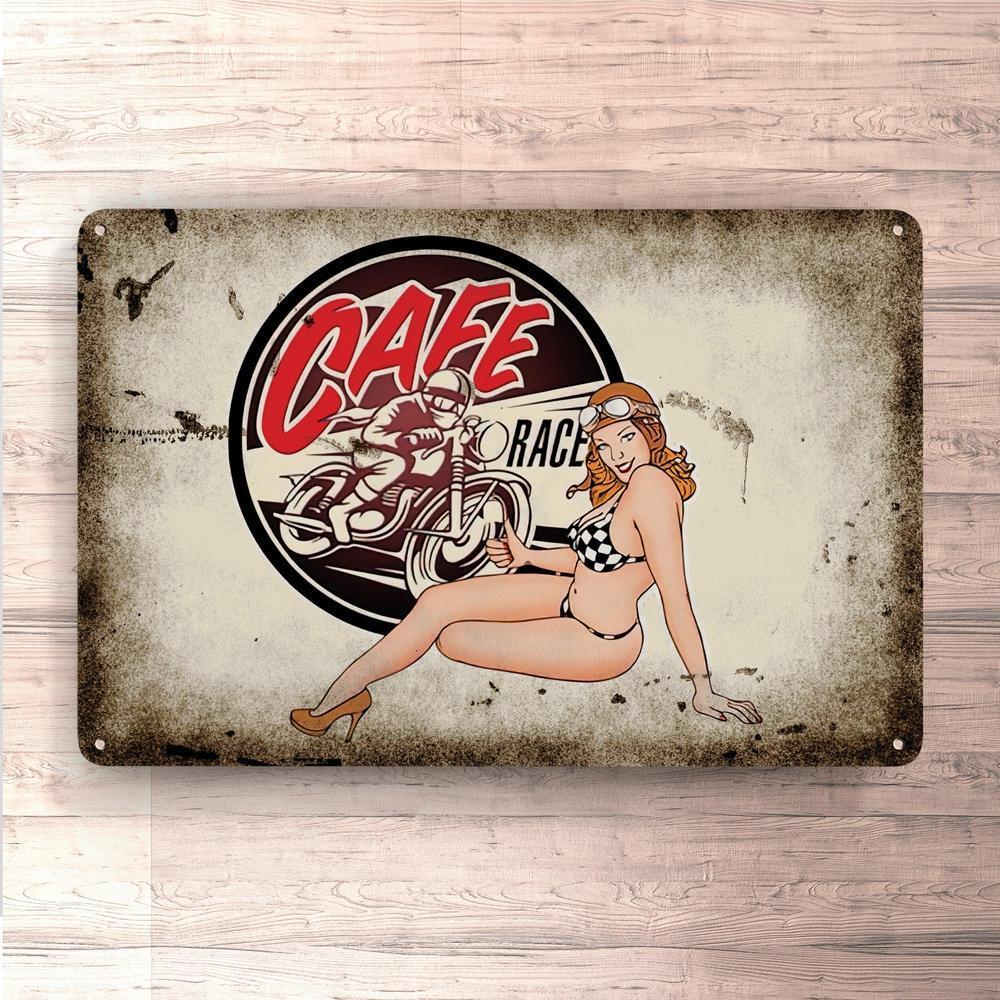 Cafe Racer Pin-Up Vintage Skilte, Musemåtte, Dørmåtte , Plakat-Skilte-MC-Garage Culture Shop- garage - man cave - merchandise